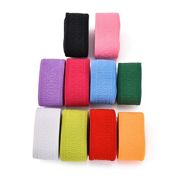 BENECREAT 20m 10 Colors Jacquard Polyester Elastic Bands, Flat with Double Rhombus Pattern, Mixed Color, 50x217mm, 2m/colors
