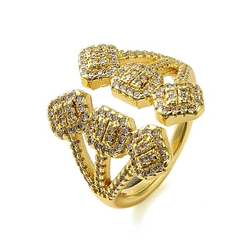 Brass with Cubic Zirconia Rings, Real 18K Gold Plated, Cube, Inner Diameter: US Size 7 1/4(17.5mm)