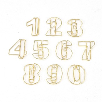 Number 0~9 Shape Iron Paperclips, Cute Paper Clips, Funny Bookmark Marking Clips, Golden, 27.4~29x17.4~24x2~3.5mm, 10pcs/card