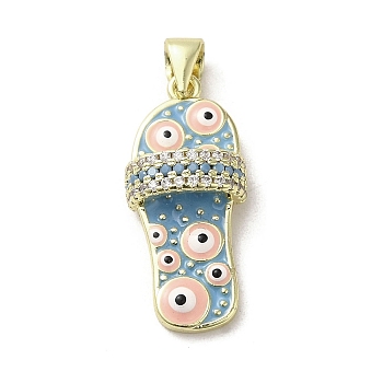 Brass Micro Pave Cubic Zirconia Pendants, with Enamel, Real 18K Gold Plated, Slipper
 with Evil Eye, Sky Blue, 23x10.5x5mm, Hole: 3.5x5.5mm