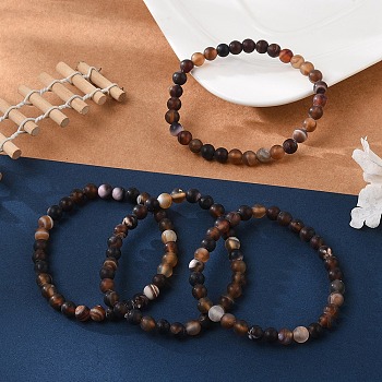 Natural Banded Agate/Striped Agate Bead Stretch Bracelets, Round, 2 inch~2-3/8 inch(5~6cm), Bead: 5.8~6.8mm