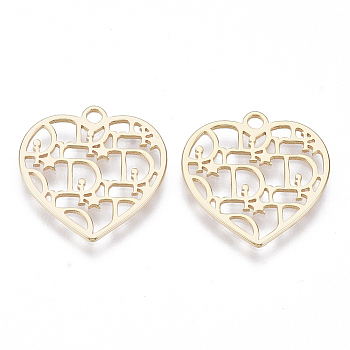 Brass Pendants, Nickel Free, Heart, Real 18K Gold Plated, 19x18x1mm, Hole: 1.8mm