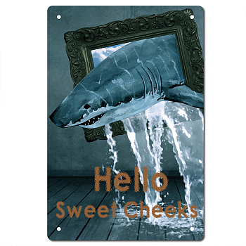 Rectangle Metal Iron Sign Poster, for Home Wall Decoration, Shark Pattern, 300x200x0.5mm