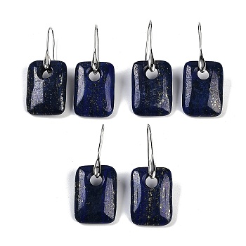 Natural Lapis Lazuli Dangle Earrings, with Rack Plating Brass Earring Hooks, Cadmium Free & Lead Free, Rectangle, 43.5x18mm