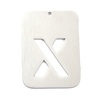 304 Stainless Steel Pendants, Rectangle with Alphabet, Hollow, Letter.X, 32x22x1mm, Hole: 1.5mm