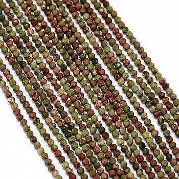 Natural Unakite Bead Strands, Faceted, Round, 2mm, Hole: 0.5mm, about 170~180pcs/strand, 12.9 inch~13.3 inch(330~340mm)