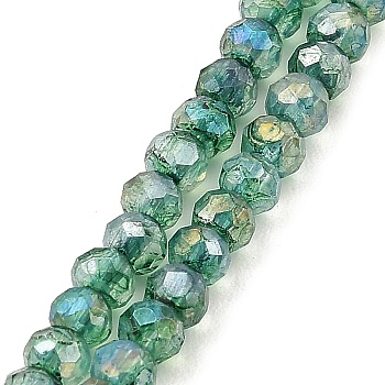 Spray Painted Imitation Jade Glass Beads Strands, AB Color Plated, Faceted, Round, Sea Green, 4x3.5mm, Hole: 1mm, about 135pcs/strand, 18.90''(48cm)