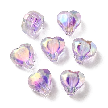 UV Plating Rainbow Iridescent Acrylic Beads, Two Tone Bead in Bead, Heart, Medium Aquamarine, 11x11.5x8mm, Hole: 3mm