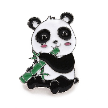 Enamel Pin, Alloy Enamel Brooch for Backpack Clothes, Bamboo, Panda, 28x20x1.8mm
