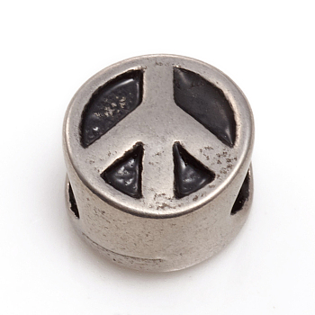 304 Stainless Steel European Beads, Large Hole Beads, Peace Sign, Antique Silver, 10x8mm, Hole: 5mm