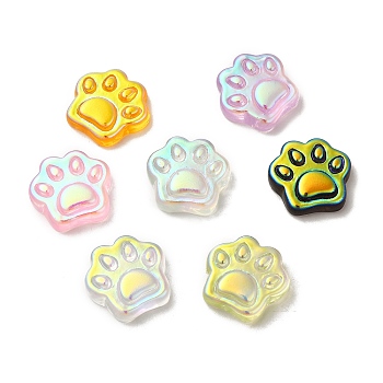 Transparent Resin Cabochons, AB Color Plated, Cat Paw Shape, Mixed Color, 18x19x6mm