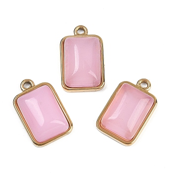 Natural Rose Quartz Pendants, with 304 Stainless Steel Findings, Rectangle Charms, Golden, 19.5x12x6~6.5mm, Hole: 1.7mm