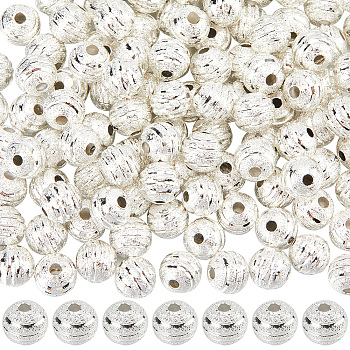 180Pcs Textured Round Brass Beads, Spacer Beads, Silver, 6mm, Hole: 1.2mm