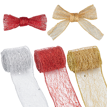 9 Bags 3 Colors Sparkle Cloth Glitter Mesh Wired Ribbons for Christmas Party Decorations, DIY Craft, Gift Wrapping, Mixed Color, 1-3/4~1-7/8 inch(43~48mm), about 2.19 Yards(2m)/Box, 3 bags/color