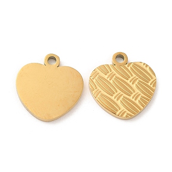Ion Plating(IP) 316L Surgical Stainless Steel Charms, Textured, Heart Charms, Real 18K Gold Plated, 12.5x12x1mm, Hole: 1.4mm