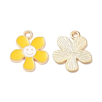 Alloy Enamel Pendants, Flower with Smiling Face Charm, Cadmium Free & Nickel Free & Lead Free, Golden, Gold, 21.2~21.3x18x1.4~1.5mm, Hole: 2~2.2mm