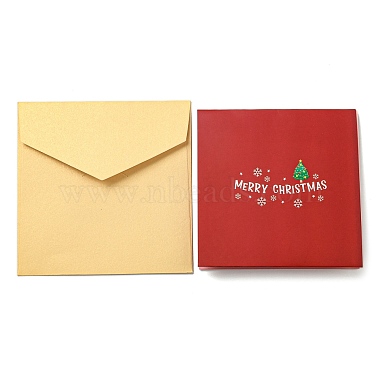 carré 3d arbre de Noël carte de voeux en papier pop-up(AJEW-P124-B02)-3