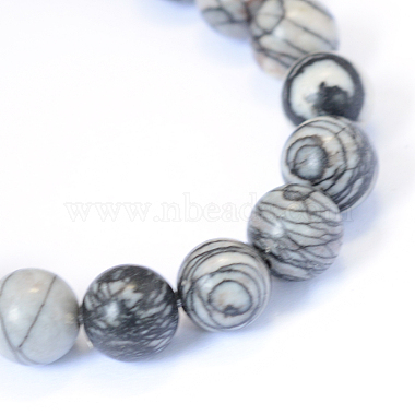 Natural Black Silk Stone/Netstone Round Bead Strands(X-G-E334-10mm-05)-2