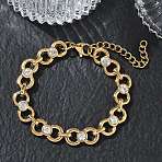 9.5MM 304 Stainless Steel Crystal Rhinestone Bowknot Link Chain Bracelets, Ion Plating(IP), Golden, 7.13 inch(18.1cm)(SA-CBA2696-22G)