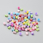 100Pcs Stripe Resin Beads, Column, Mixed Color, 9.5x7.5mm, Hole: 2mm(RESI-WH20001-15)