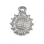 304 Stainless Steel Charms, Sunflower Charms, Stainless Steel Color, 12x10x2mm, Hole: 1.5mm(STAS-G363-12P)