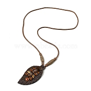 Retro Style Glass & Acrylic & CCB Beads Pendant Necklaces, PU Imitation Leather Necklaces, Coconut Brown, 19.88 inch(50.5cm)(NJEW-Q349-01E)