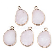 Natural Rose Quartz Pendants, with Golden Plated Brass Edge and Loop, Bean, 25.5x16x2mm, Hole: 2.5mm(G-S359-317D)