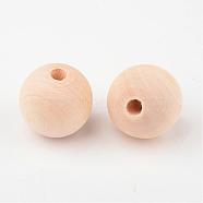 Unfinished Wood Beads, Natural Wooden Loose Beads Spacer Beads, Round, Lead Free, Bisque, 20x18mm, Hole: 4~5mm(WOOD-X0003-01A-LF)