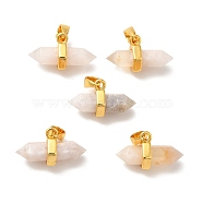Natural Cherry Blossom Agate Double Terminal Pointed Pendants, Faceted Bullet Charm, with Ion Plating(IP) Golden Plated Brass Findings, 9x15~17x7.5mm, Hole: 3.5x2.5mm(G-P481-01G-07)