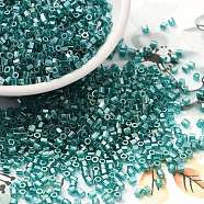 Transparent Colours Luster Glass Seed Beads, Hexagon(Two Cut), Dark Turquoise, 2x1.5mm, Hole: 0.9mm(SEED-S042-20B-07)