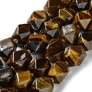 Natural Tiger Eye Beads Strands, with Seed Beads, Faceted, Rhombus, 17~21x13~16x12~15mm, Hole: 1.2~1.4mm, about 18~19pcs/strand, 15.35~15.79 inch(39~40.1cm)(G-C182-27-02)