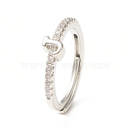 Clear Cubic Zirconia Initial Letter Adjustable Ring, Platinum Brass Jewelry for Women, Letter.J, Inner Diameter: 18mm(RJEW-C052-01P-J)