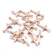 Brass Links Connectors, Cadmium Free & Nickel Free & Lead Free, Sideways Cross, Real Rose Gold Plated, 13.5x6.5x2mm, Hole: 1mm(KK-J279-46RG-NR)