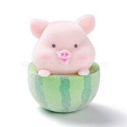 Flocky Resin Miniature Pig Figurines, Watermelon Piggy Animals Ornament, for Home Desk Garden Bonsai Landscape Decoration, Misty Rose, 38x28.5x28.5mm(AJEW-Z007-01)