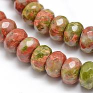 Faceted Natural Unakite Rondelle Beads Strands, 8x5mm, Hole: 1mm, about 71pcs/strand, 14 inch(X-G-K090-10)