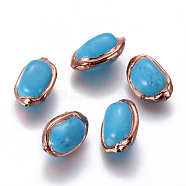 Synthetic Turquoise Beads, with Brass Findings, Oval, Rose Gold, 20~23x13~17x11~14mm, Hole: 0.8~1mm(G-F633-23RG)
