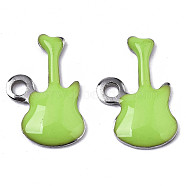 201 Stainless Steel Enamel Charms, Guitar, Stainless Steel Color, Green Yellow, 15x9x2mm, Hole: 1.6mm(STAS-N088-15E)