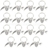 Olycraft Mother's Day Theme, Alloy Keychain, with Iron Key Ring, Wing and Heart with Word, Antique Silver, 18~30x9~21x1.5~3mm, 15pcs/box(KEYC-OC0001-32)