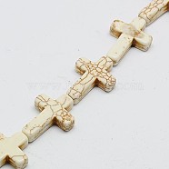 Synthetic Turquoise Beads Strands, Dyed, Cross, Beige, 20x15x4mm, Hole: 1mm, about 20pcs/strand, 15.5 inch(TURQ-G112-15x20mm-06)