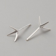 925 Sterling Silver Stud Earring Findings, 4 Claws Blank Earring Post, Silver, 15x9.5x9.5mm, Pin: 0.7mm(STER-WH0008-15F-S)