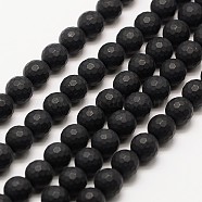Frosted Natural Black Agate Bead Strands, Faceted(128 Facets) Round, 10mm, Hole: 2mm, about 38pcs/strand, 15 inch(G-A131-10mm-02)