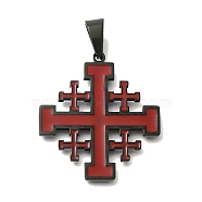 304 Stainless Steel Enamel  Pendants, Jerusalem Cross Charm, Black, 34x31x2mm, Hole: 9x5.5mm(STAS-C105-10EB)