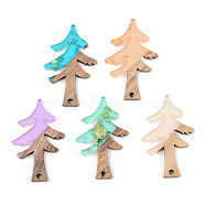Transparent Resin & Walnut Wood Pendants, with Gold Foil, Christmas Tree, Mixed Color, 38x24.5x3mm, Hole: 2mm(RESI-S389-008A-B)