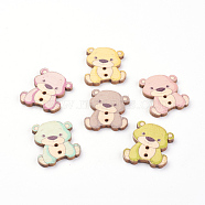 2-Hole Printed Wooden Buttons, Bear, Mixed Color, 27.5x23.5x2.5mm, Hole: 2mm(WOOD-S037-002)