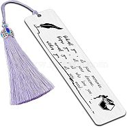 Fingerinspire Wish You Rectangle Bookmark for Reader, Stainless Steel Bookmark with Big Nylon Tassel, Feather Pattern, 125x26mm(DIY-FG0002-70I)
