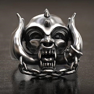 Alloy Skull Finger Ring, Gothic Punk Jewelry for Women, Platinum, US Size 7(17.3mm)(SKUL-PW0002-024B-P)