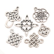 Tibetan Style Alloy Chinese Knot Pendants, Antique Silver, 10pcs/kind, 60pcs/box(TIBEP-PH0004-09)