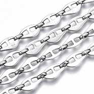 304 Stainless Steel Mariner Link Chains, with Spool, Unwelded, Nickel Free, Stainless Steel Color, 13.5x8x1.5mm, 6.5x4.5x2mm, about 32.81 Feet(10m)/roll(CHS-T003-12P-NF)