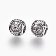 316 Surgical Stainless Steel European Beads, Large Hole Beads, Rondelle with Constellations Leo, Antique Silver, 10x9mm, Hole: 4mm(STAS-F195-128P-05)