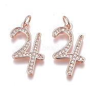 Brass Micro Pave Clear Cubic Zirconia Pendants, Long-Lasting Plated, Figure 4, Real Rose Gold Plated, 21x15x1.5mm, Hole: 3mm(ZIRC-O035-08RG)